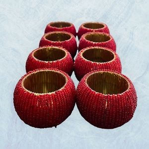 Set of 8 Napkin Rings Red sequin with gold lining - EUC